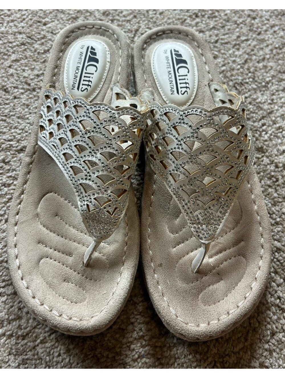 White Mountain Women’s Wedge Slide Sandal Beige  Comfort Shoes See Size Below